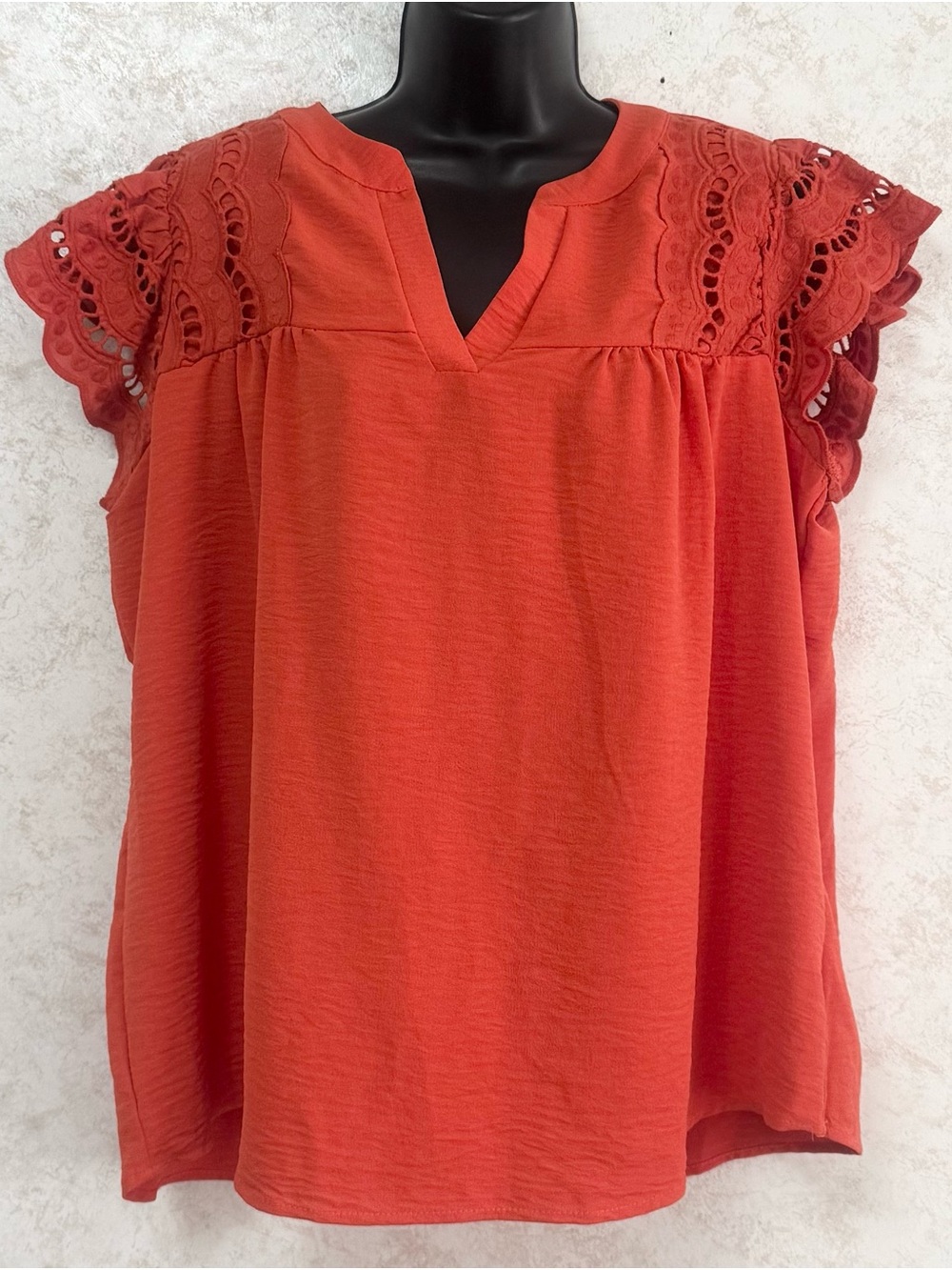 Cure Women's Pull Over Top Size 2XL Runs Small Short Lace Cap Sleeves Orange